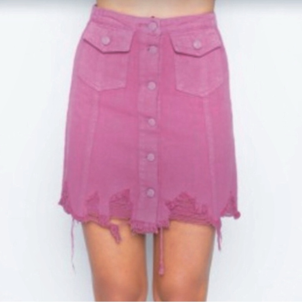 Signature8 Dusty Rose Frayed Hem Mini Skirt Large
